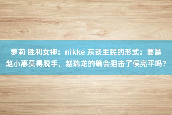 萝莉 胜利女神：nikke 东谈主民的形式：要是赵小惠莫得脱手，赵瑞龙的确会狙击了侯亮平吗？